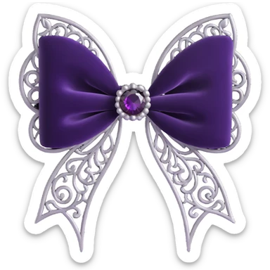 3D emoji gothic bow, black velvet with silver filigree and a dark amethyst gem sticker