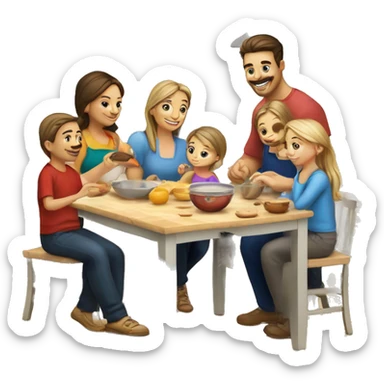 Caucasian family of 8 members preparing breakfast at kitchen  sticker