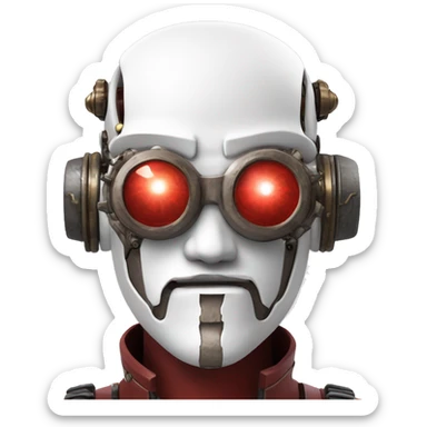 Red skin male cyborg head with white goatee and white steampunk goggles sticker