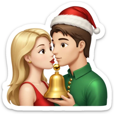 a handsome man and a pretty woman kiss Christmas bell sticker
