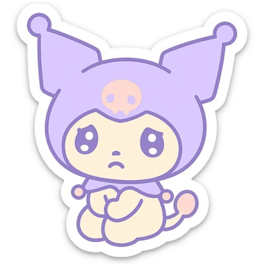 Kuromi sad, kawaii style, transparent background, shiny eyes and pout sticker