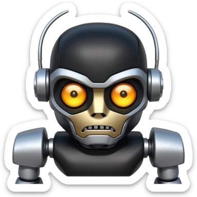 Make robot and wearing a black t shirt and angry sticker