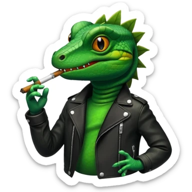 Lizard in a black jacket smoking a blunt sticker