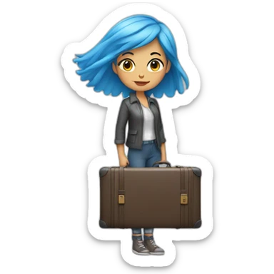 Blue-haired girl with two heavy suitcases sticker