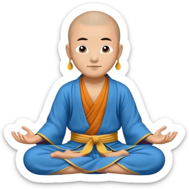 Tibetan monk floating in lotus pose in a blue kimono sticker