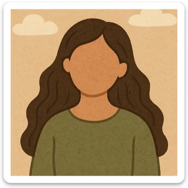 faceless Asian woman with long wavy hair, minimalist flat color style sticker