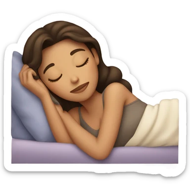 Brunette girl sleeping cozy in a bed sticker