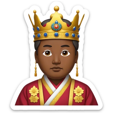 Cinematic Realistic King Sejong Portrait Emoji, depicted as a wise benevolent monarch in traditional Korean royal attire with a thoughtful gaze, rendered with intricate textures and regal soft lighting that captures his historical significance. sticker