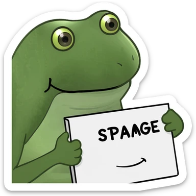 bufo frog emoji holding a sign that says SPAMGAGE sticker