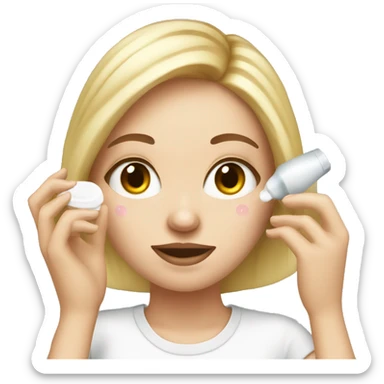 white girl applying cream on face sticker