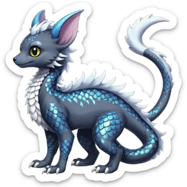 Feral Rare Fantasy Darkg gothic spooky  sparkly shiny Draco-Vernid-Trico-species by LiLaiRa, random markings, tufted tail, tufted ears, full body sticker