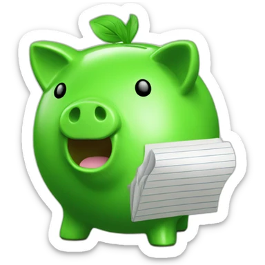 green piggybank with notepad sticker