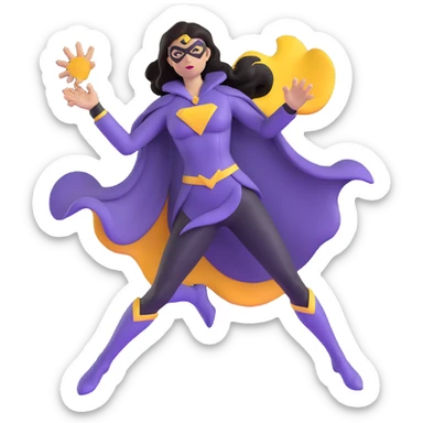 female superhero in a soft purple and black suit, magic swirling from hand sticker