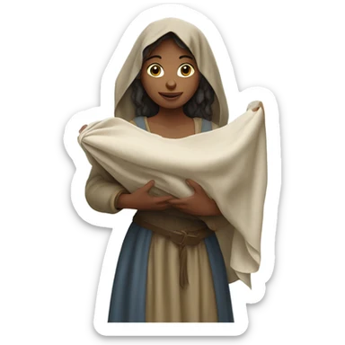 young medieval woman holding a large open cloth sticker