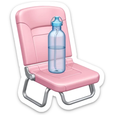 Pastel pink water bottle placed on an airport waiting chair, soft background sticker