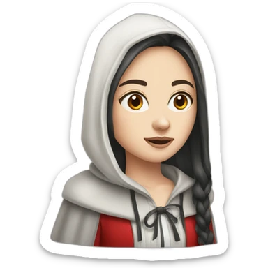 White girl long straight black hair white streak red ridding hood sticker