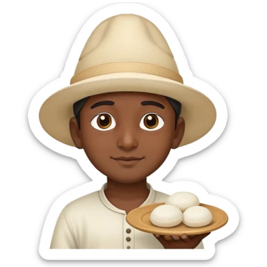 An Indian boy with a hat and idli in hand sticker