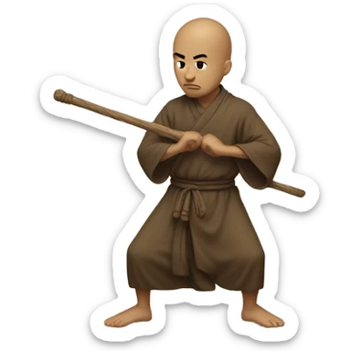the monk in a low stance, ready to strike with a staff sticker