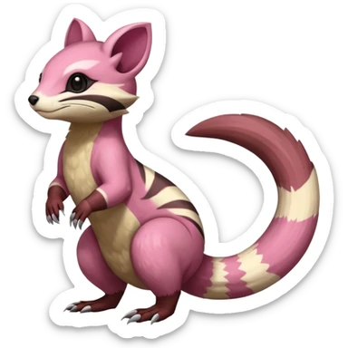 Rare realistic brown-scaled pink, white beige edgy badass epic pretty beautiful handsome gorgeous aesthetic colorful vibrant Vernid-Furret-Linoone-Salandit-Amaura-species-Fakemon-creature by LiLaiRa, random markings, (full body) sticker