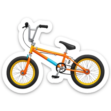 BMX stunt bike with pegs, small wheels, compact frame, bright colored BMX bicycle, trick bike, side view sticker
