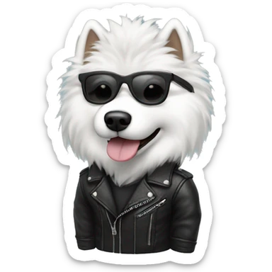 Samoyed dog wearing a leather jacket with black glasses  sticker