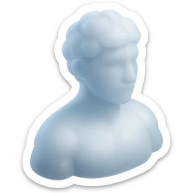 person looking straight, fully made of white fluffy convex clouds, shoulder up, matte glass style sticker