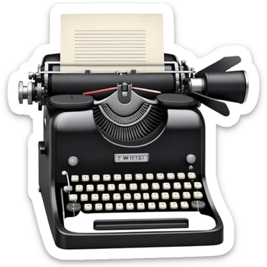 Create an emoji representing screenwriting. The design should feature an open script with visible dialogue and action lines, symbolizing the writing of a screenplay. Include a classic typewriter to signify the process of creating a script and a movie camera behind . Use a professional color palette with black, white, and subtle metallic tones. Do not include any emojis or smiley faces. Make the background transparent. sticker
