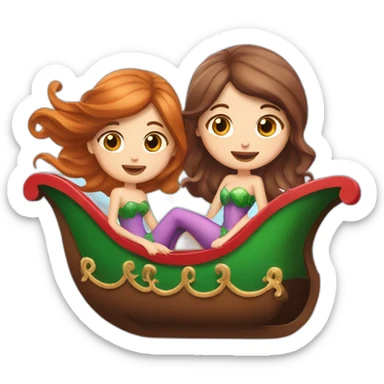 Two brown haired mermaids in Santa’s sleigh sticker