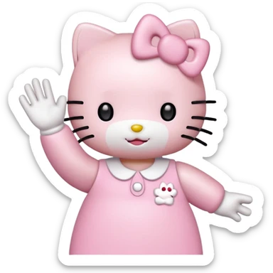 Hello Kitty waving, pink and white girly aesthetic, cute and charming icon style sticker