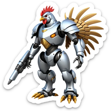 Mecha battle chicken humanoid creature but make it look more human than chicken sticker