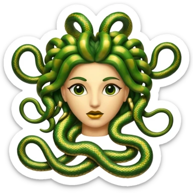 The Sicilian Medusa in gold and green and make the snake hair have snake faces  sticker