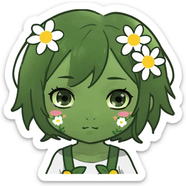 Cute chibi manga girl with flowers  sticker