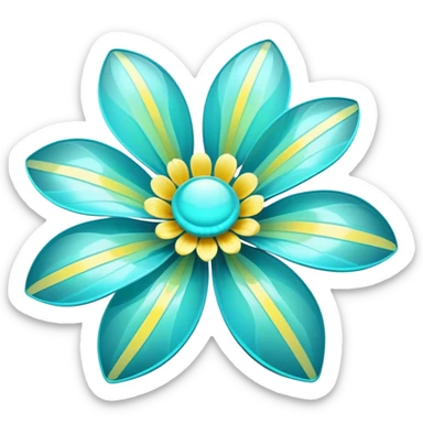 Pastel black and cyan iridescent transparent bio-luminescent flower with yellow stripes sticker