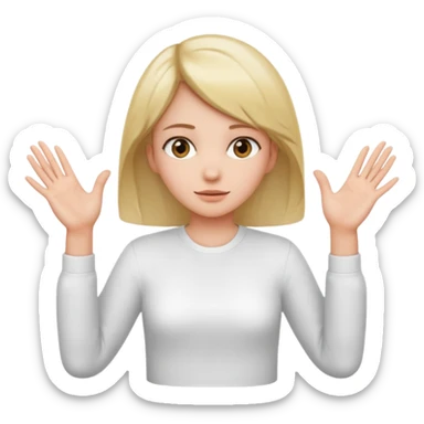 Girl with two hands in front out palms facing upwards and hands in front of her lower sticker