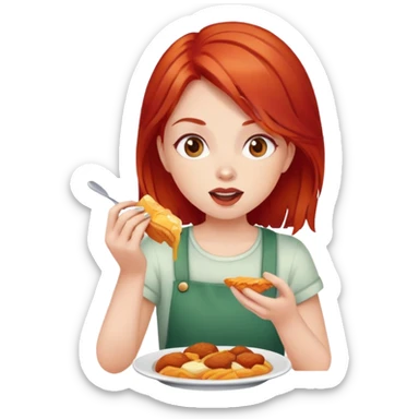 girl with red hair eating food sticker