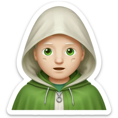 classic apple emoji guy wearing a white hooded cloak with holes to allow his eyes to see through sticker