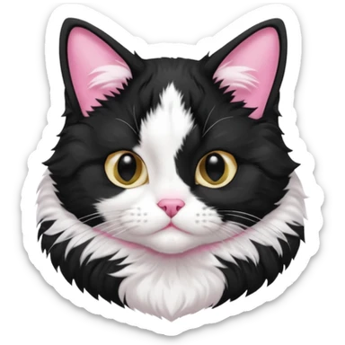 A tuxedo cat, top half body, a black mark near his mouth under the nose sticker