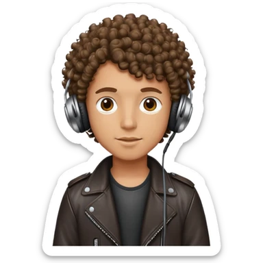 curly haired boy wearing a leather jacket and headphones music producer sticker