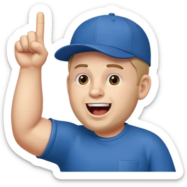 A stocky man with a cap backward, shouting proudly while pointing the foam finger upward. sticker