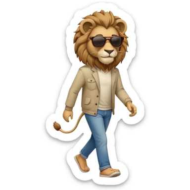 anthropomorphised lion in casual clothes with sunglasses walking upright, relaxed pose sticker