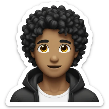 Hot boy with black curly hair and abs and white sticker