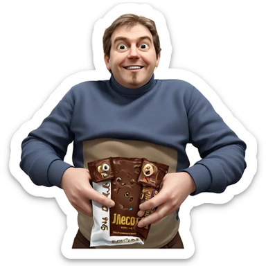 happy boy with chocolate bar sticker