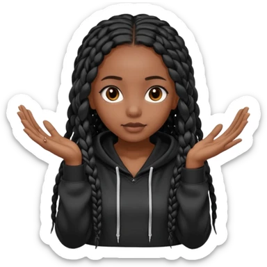 African American dark skin girl with long black box braids wearing a black hoodie with hands together sticker