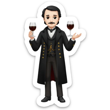 edgar allan poe at christmas full body holding a glass of amantillado sticker