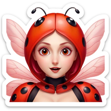 Cinematic Cheeky Ladybug Portrait Emoji, Head tilted dramatically with an exaggeratedly surprised expression, featuring a petite, vibrant form with wide, comically expressive eyes full of playful disbelief and animated, fluttering wings, Simplified yet hilariously expressive features, highly detailed, glowing with a slightly sassy scarlet glow, high shine, dramatic yet playful, stylized with an air of cheeky garden mischief, soft glowing outline, capturing the essence of a meme-worthy ladybug that looks ready to flutter its way into viral fame! sticker
