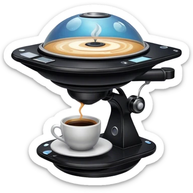 realistic flying platform coffee shop in space sticker