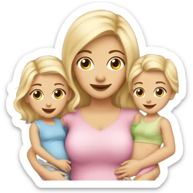 Blonde mother with 3 daughters 2 toddlers 1 newborn  sticker