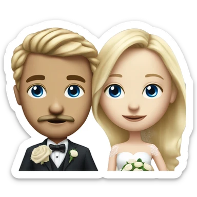 Long Blonde haired girl with blue eyes and boy with mustache getting married realistic sticker