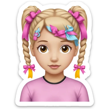 a bay girl with two ponytails and pink ribbons sticker