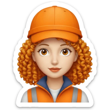 curly haired woman with orange cap sticker